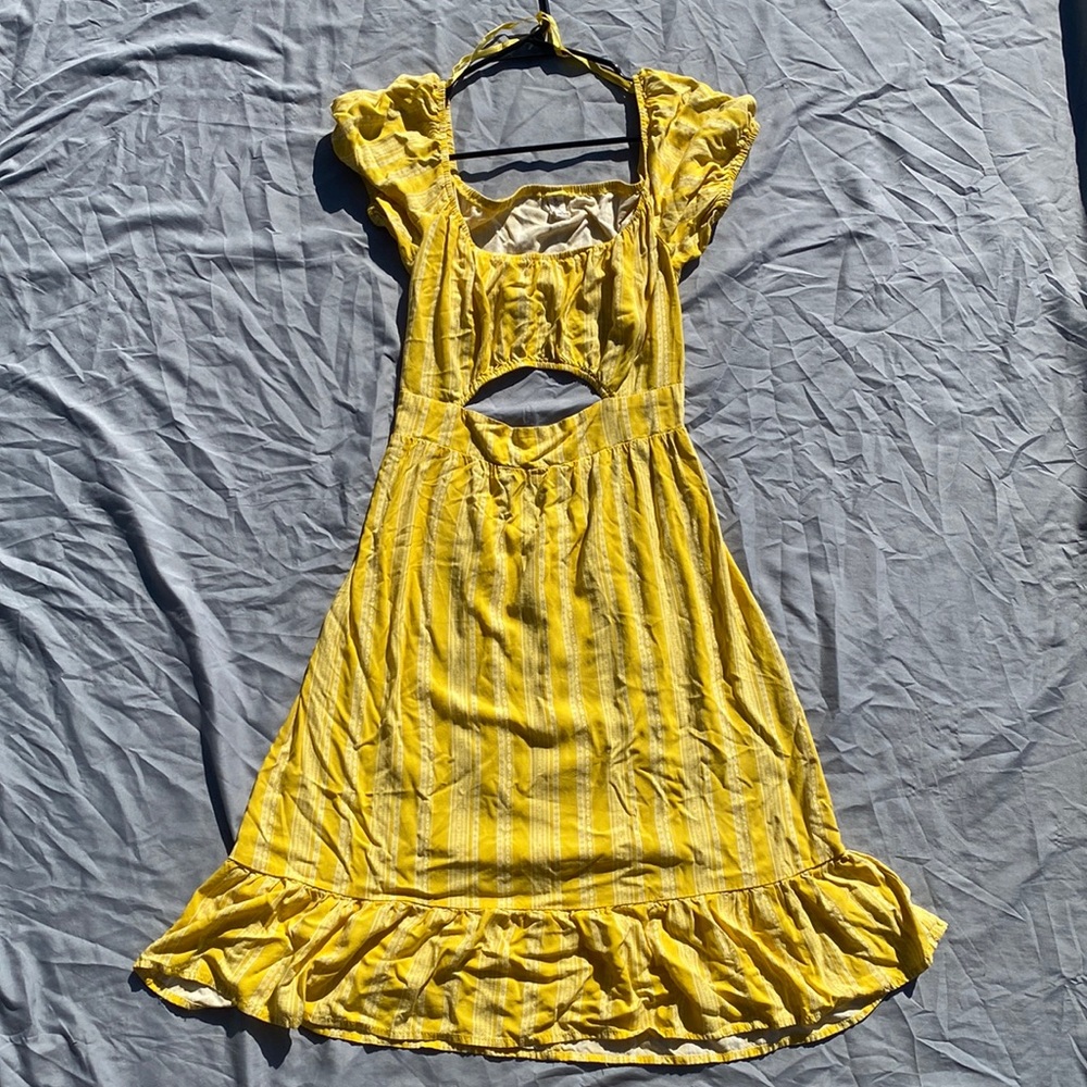 Women’s Summer Yellow Cutout MIDI Dress | Size Large | BeBop